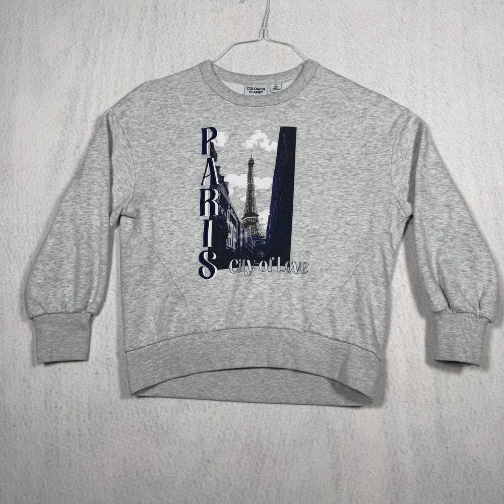 Colorful Planet Girls Paris Eiffel Tower Graphic Sweatshirt Grey Size M 10
